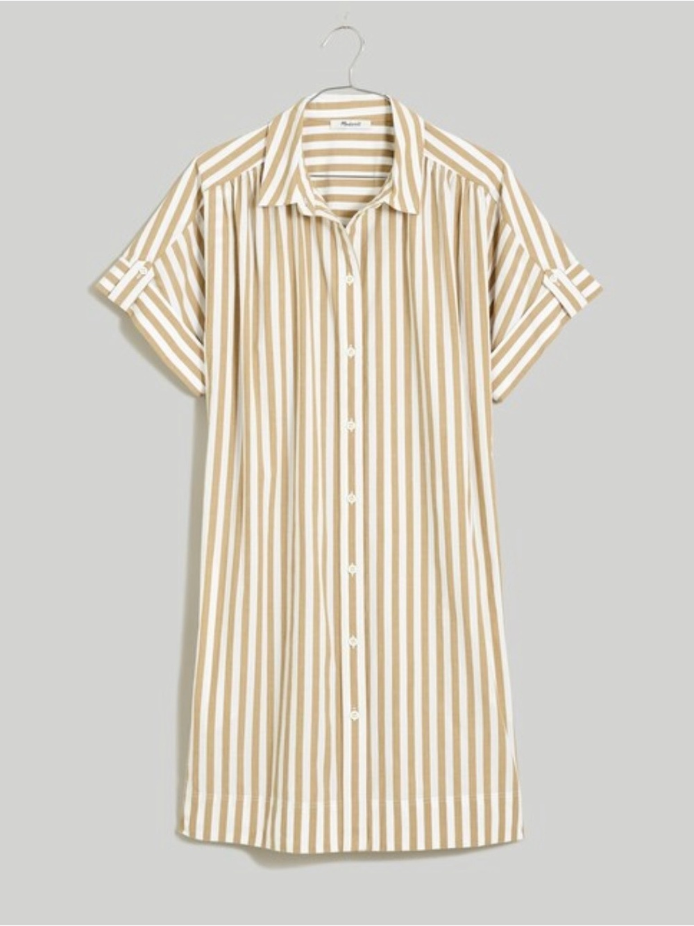 Madewell Beige and White Striped Shirt Dress